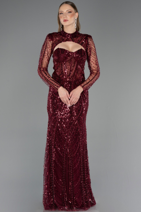 Robe de Soirée Longue Perlé Rouge Bordeaux ABU6564