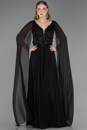Robe de Soirée Longue Mousseline Noir ABU6566