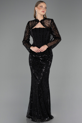 Robe de Soirée Longue Perlé Noir ABU6567