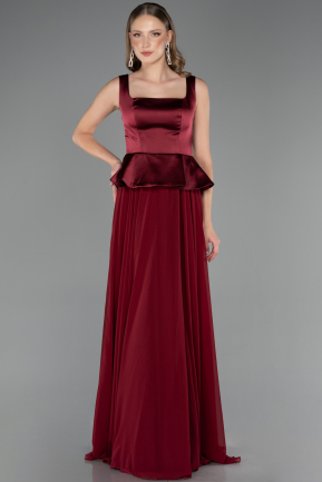 Robe de Soirée Longue Mousseline Rouge Bordeaux ABU6568