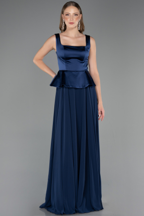 Robe de Soirée Longue Mousseline Bleu Marine ABU6568