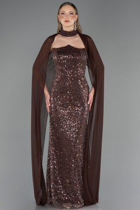 Robe de Soirée Longue Perlé Brun clair ABU6569