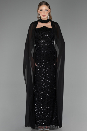 Robe de Soirée Longue Perlé Noir ABU6569