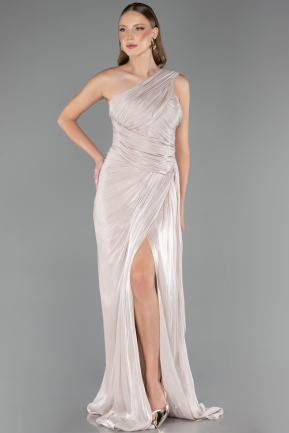 Robe de Soirée Longue Mousseline Beige ABU6622