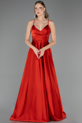 Robe de Soirée Longue Satin Brique ABU6573