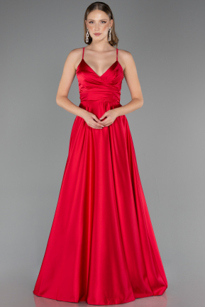 Robe de Soirée Longue Satin Couleur Cerise ABU6573