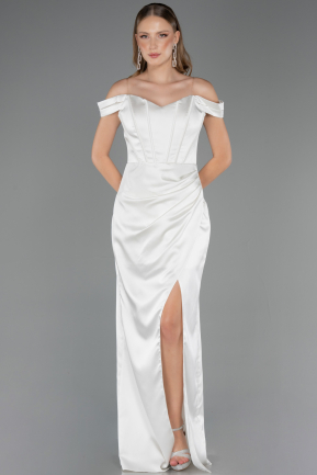 Robe Queue de Poisson Longue Satin Blanc ABU6574