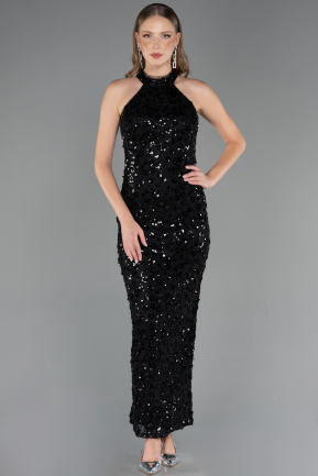 Robe de Soirée Longue Dantelle Noir ABU6578