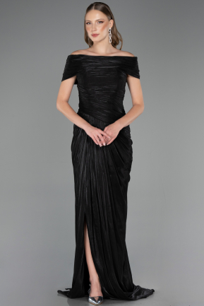 Robe De Soirée Grande Taille Longue Mousseline Noir ABU6604