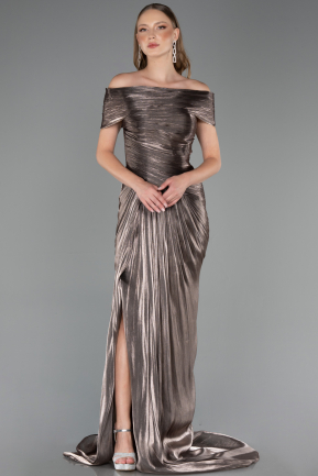 Robe De Soirée Grande Taille Longue Mousseline Vison ABU6604