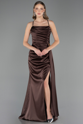 Robe de Soirée Longue Satin Brun ABU6584