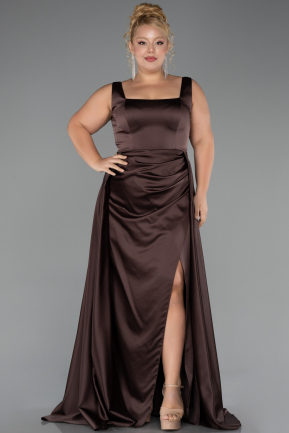 Robe Grande Taille Longue Satin Brun ABU6576