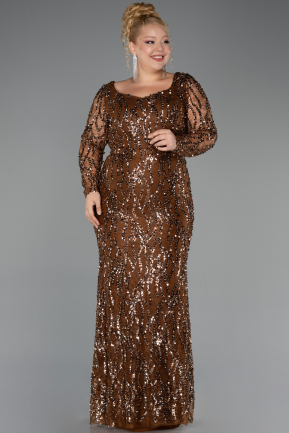 Robe de Soirée Grande Taille Longue Squameuse Brun clair ABU5937