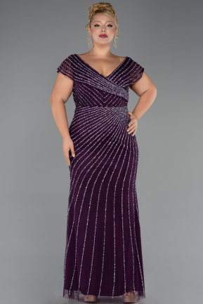 Robe de Soirée Grande Taille Longue Pierreux Violet ABU5439