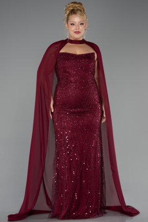 Robe de Soirée Grande Taille Longue Perlé Rouge Bordeaux ABU6545