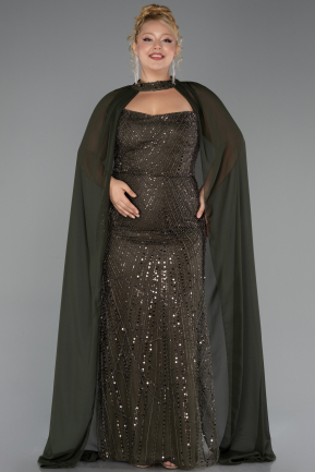 Robe de Soirée Grande Taille Longue Perlé Kaki ABU6545