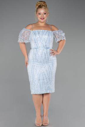 Robe De Invitation Grande Taille Midi Perlé Bleu clair ABK2689