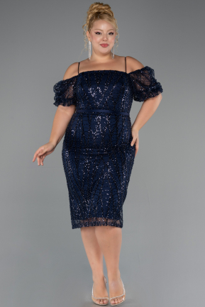 Robe De Invitation Grande Taille Midi Perlé Bleu Marine ABK2689