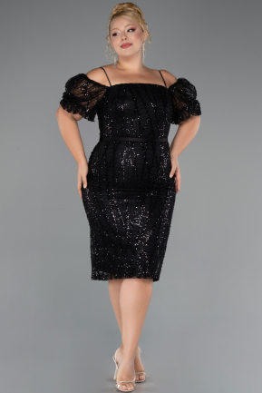 Robe De Invitation Grande Taille Midi Perlé Noir ABK2689
