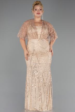 Robe Grande Taille Longue Perlé Or ABU5722