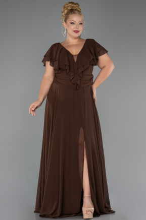 Robe De Soirée Grande Taille Longue Mousseline Brun ABU032