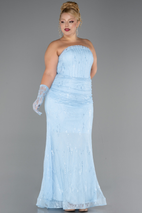 Robe De Soirée Grande Taille Longue Dantelle Bleu clair ABU6280
