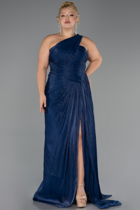 Robe De Soirée Grande Taille Longue Mousseline Bleu Marine ABU6631