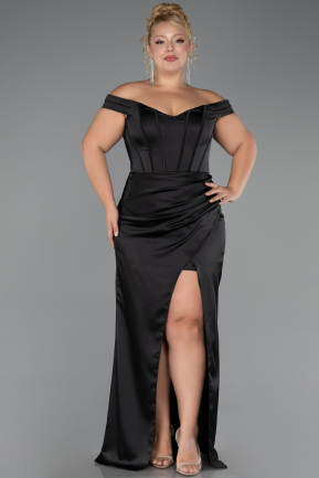 Robe De Soirée Grande Taille Longue Satin Noir ABU6577
