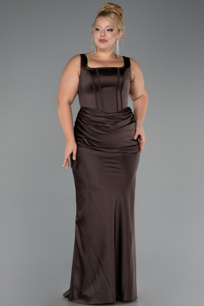 Robe Grande Taille Longue Satin Brun ABU6543