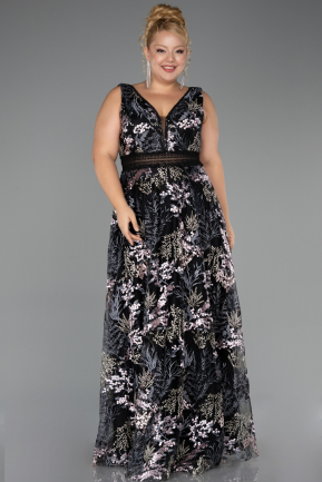 Robe De Soirée Grande Taille Longue Lacé Noir ABU4261