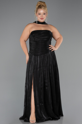 Robe De Soirée Grande Taille Longue Mousseline Noir ABU5958