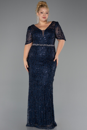 Robe Grande Taille Longue Perlé Bleu Marine ABU6583