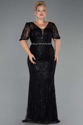 Robe Grande Taille Longue Perlé Noir ABU6583