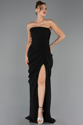Robe de Soirée Longue Mousseline Noir ABU6589