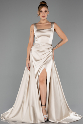 Robe de Soirée Longue Satin Beige ABU6572