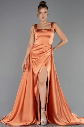 Robe de Soirée Longue Satin Orange ABU6572