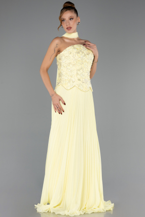Robe de Soirée Longue Mousseline Jaune ABU6436
