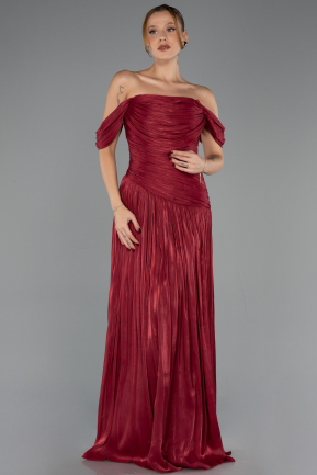 Robe de Soirée Longue Mousseline Rouge Bordeaux ABU6602