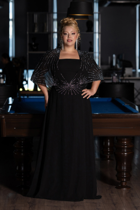 Robe Grande Taille Longue Mousseline Noir ABU6529