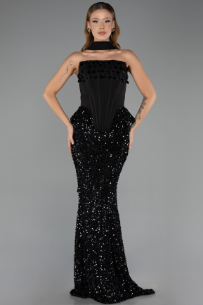 Robe Queue de Poisson Longue Noir ABU6620