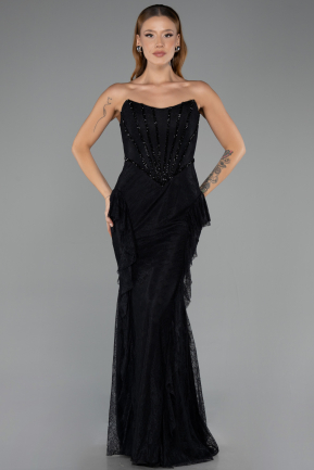 Robe Queue de Poisson Longue Dantelle Noir ABU6621