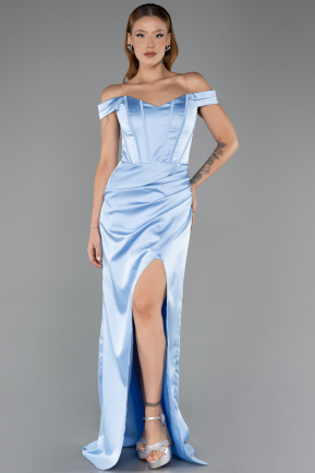 Robe de Soirée Longue Satin Bleu clair ABU6574