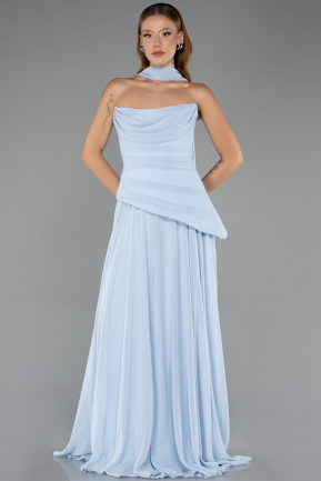 Robe de Soirée Longue Mousseline Bleu clair ABU5763