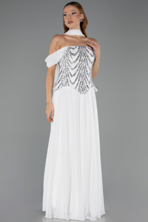 Robe Grande Taille Longue Mousseline Blanc ABU6535