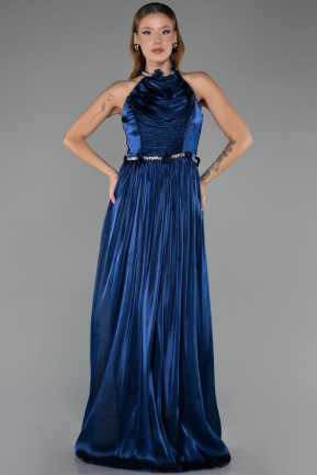 Robe de Soirée Longue Mousseline Bleu Marine ABU6614