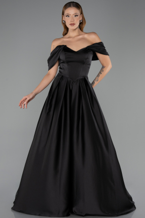 Robe de Soirée Longue Satin Noir ABU6617