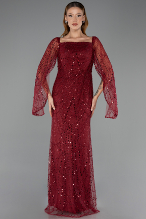 Robe de Soirée Longue Perlé Rouge Bordeaux ABU5066