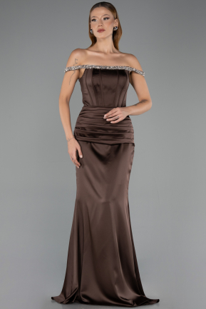 Robe Queue de Poisson Longue Satin Brun ABU6608