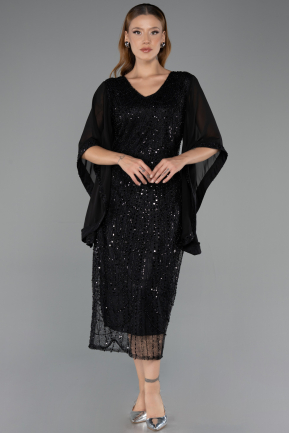 Robe De Invitation Grande Taille Midi Perlé Noir ABK2693