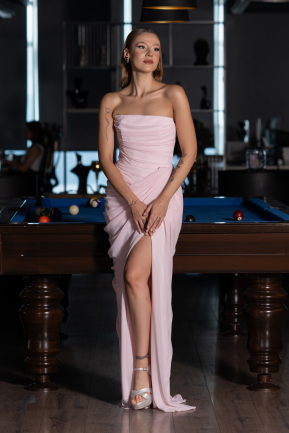 Robe de Soirée Longue Mousseline Poudre ABU6589